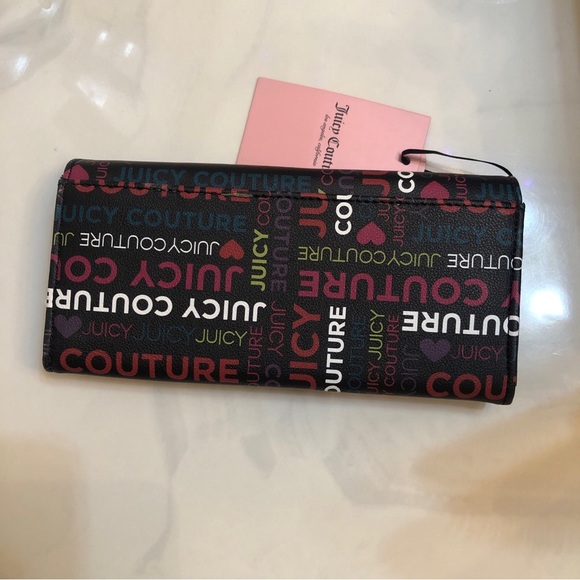 Juicy Couture Black Multi Faux Leather Glam Elongated Flap Wallet NWT - Picture 3 of 13